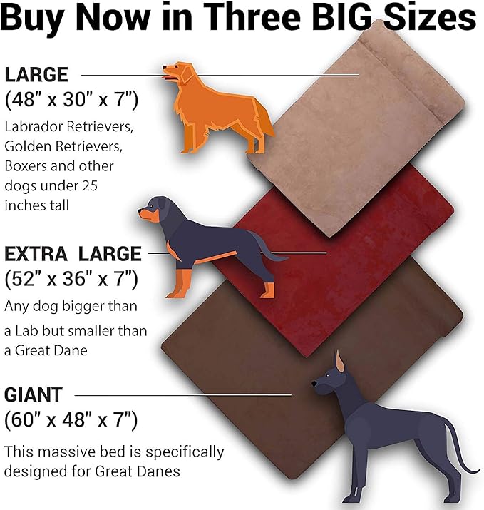 Barker Beds Orthopedic Dog Bed - 7" Pillow Top XL Size (52 x 36 x 11) - Luxury Washable Large Dog Bed with Headrest - Memory Foam Mattress for Big Dogs (Charcoal)
