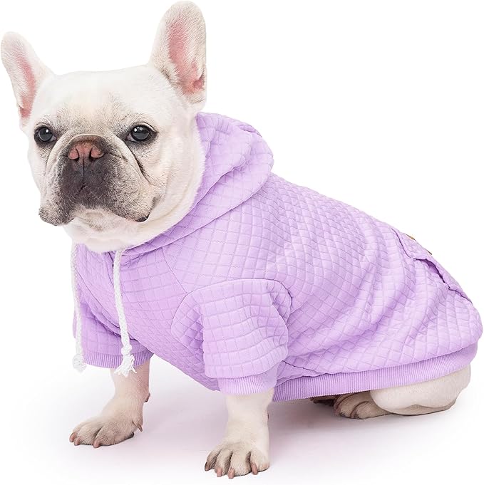 2 Pack Dog Hoodie Sweaters for Small Medium Dogs Warm Dog Clothes for Large Dogs Soft Waffle-Like Laminated Sweatshirt Bulldog (Pink+Purple, M/L (Back: 17",Chest: 24.5", Neck: 14.5"))