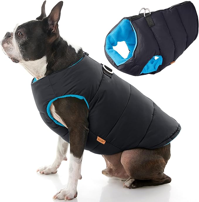 Gooby Padded Vest Dog Jacket - Solid Black, X-Large - Warm Zip Up Vest Fleece Jacket with Dual D Ring Leash Water Resistant for Small to Medium Dogs