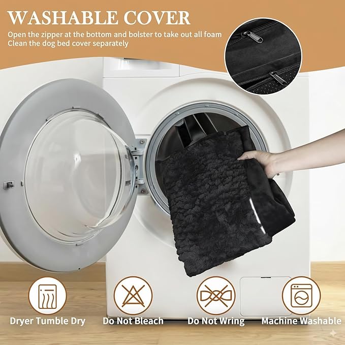 Comfort Expression Orthopedic Dog Bed for Large Dogs 38x25 Inch, Waterproof Supportive Egg Crate Foam Large Pet Bed with Removable Bolsters, Dog Couch with Washable Cover & Non-Slip Bottom, Black