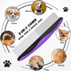 3PCS Pet Grooming Rake & Metal Comb & Flea Comb for Cats and Dogs, Double-Sided Dematting Tool, Extra-Wide Deshedding Dog Brush for Long Hair to Effectively Remove Tangles, Knots and Mats (Purple)