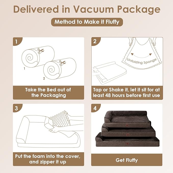 EHEYCIGA Memory Foam Dog Bed XXL, Giant Dog Bed Orthopedic with Washable Removable Cover, Waterproof Pet Bed Couch for Jumbo Dogs, 48x36x7 Inches, Brown