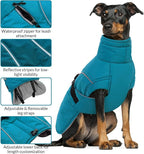 Queenmore XXL Dog Coat, Winter Jacket for Large Dogs, Waterproof Puffy Snowsuit, Adjustable Reflective Fleece Lining Warm Padding Parka for Cold Weather, Blue 2XL