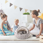 CATISM Plush Hooded Cat Bed, Calming Nest, Self-Warming Cave, Cozy Pod for Indoor Cats or Small Dogs, Removable Washable Cove With Non-Slip Bottom
