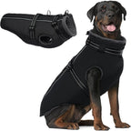 PUMYPOREITY Snow Jacket for Large Dogs Waterproof, Warm Dog Winter Coat with Harness Built in, Fleece Jacket with Back Zipper, Cold Weather Coats for Outdoor, Windproof Pet Snowsuit, Black, 2XL