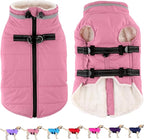 Dogcheer Dog Coat with Harness, Waterproof Dog Jacket Adjustable Winter Coat with Zipper, Christmas Puppy Snow Jacket Fleece Sweater for Small Medium Large Dogs - Light Pink L