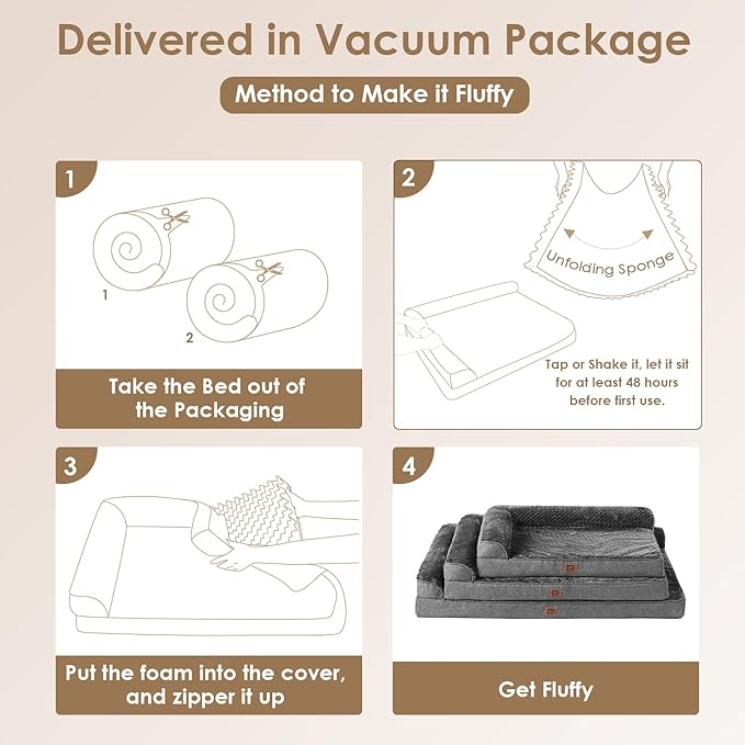 EHEYCIGA Memory Foam Dog Bed XXL, Giant Dog Bed Orthopedic with Washable Removable Cover, Waterproof Pet Bed Couch for Jumbo Dogs, 48x36x7 Inches, Dark Grey