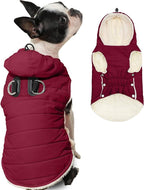 Fleece Lining Dog Hoodie with Harness Built in,Extra Warm Small Dog Jacket in Winter Puppy Coats with Drawstring Hooded,Red M