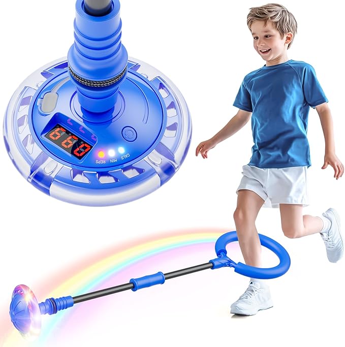 Skip Ball for Kids, Ankle Skip Ball Toy with Counter, Timer and Cal Calculator, Boys Birthday Gifts for Age 6 7 8 9 10+, Rechargeable Colorful Flash Wheel Skip Ball for Boys, Indoor Outdoor Toys
