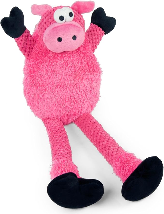 goDog Checkers Skinny Pig Tough Plush Toy with Chew Guard Technology, Durable Checkered Fabric & Squeaker for Active Play, Small