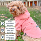 DJANGO Highland Dog Jacket & Raincoat – Water-Repellent, Lined Dog Coat with Hood, Adjustable Fit & Harness Hole – Lightweight Rain & Wind Jacket for Small & Medium Dogs up to 30 lbs (Pink, Medium)