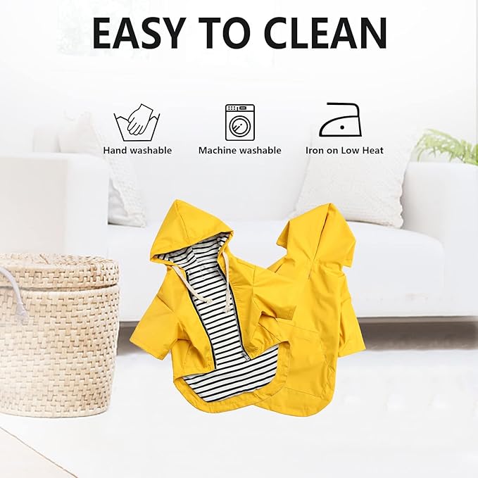 Dog Raincoat rain Jacket Raincoat Dogs Waterproof Small Medium Breeds Zip Closure Storage Pocket Harness Hole Yellow XXL