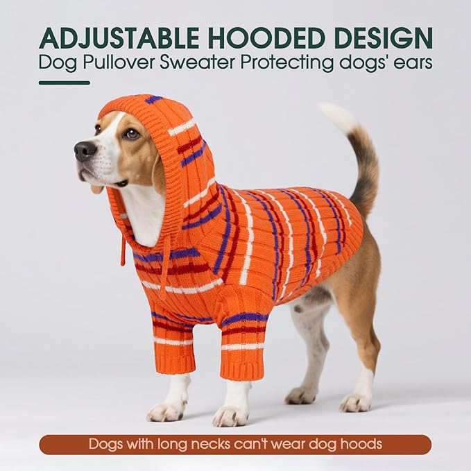 Kuoser Dog Sweater, Dog Sweaters for Small Dogs Girl Boy, Soft Puppy Pullover Sweater for Christmas Thanksgiving, Dogs Cable Knitted Sweatshirt Thermal Pet Winter Clothes for Cold Weather, Orange XS