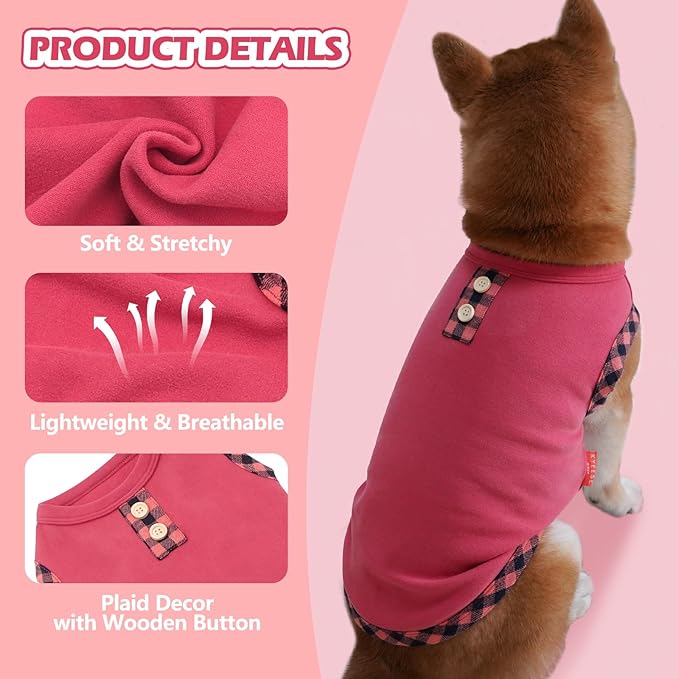 KYEESE 2Pack Dog Shirt Pullover Pet Clothes Sleeveless Fleece Puppy Coats Canine Sweatshirt Soft Tee Vest Lightweight Sweater for Small Dogs, Grey+Pink, X-Large