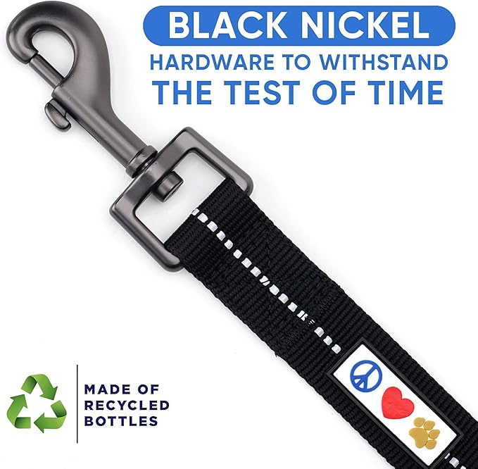 Pawtitas 6 FT Recycled Dog Leash With Reflective Stitched Thread - Small, Made From Plastic Bottles Collected From Oceans - Black