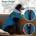 Queenmore Dog Coat,Windproof Dog Coat for Medium Dogs,Dogs Jackets with Harness Built in,Waterproof Doggy Coats with Zipper On Back,Reflective Cold Weather Coats for Dachshund，Boston Terrier,Blue,M