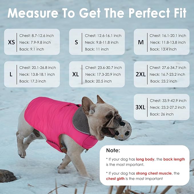 Dog Winter Coat, Waterproof Dog Jacket with Leash Hole, Reflective Adjustable Pet Snow Vest, Warm Fleece Sweater for Small Medium Large Dogs - Pink, L