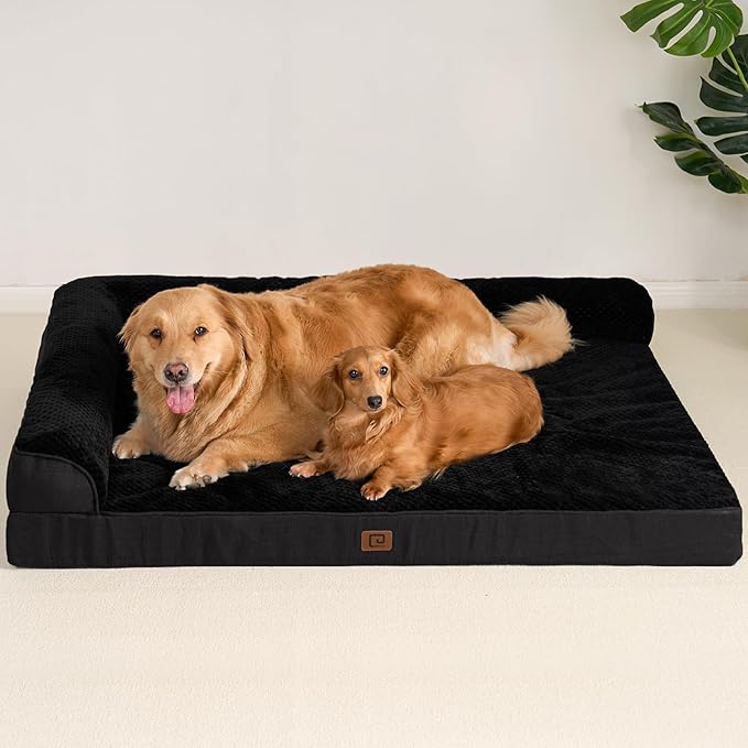 EHEYCIGA Memory Foam Dog Bed Large Sized Dogs, Waterproof Dog Bed Orthopedic with Washable Removable Cover, Non-Slip Pet Bed Couch, 36x27x6 Inches, Black