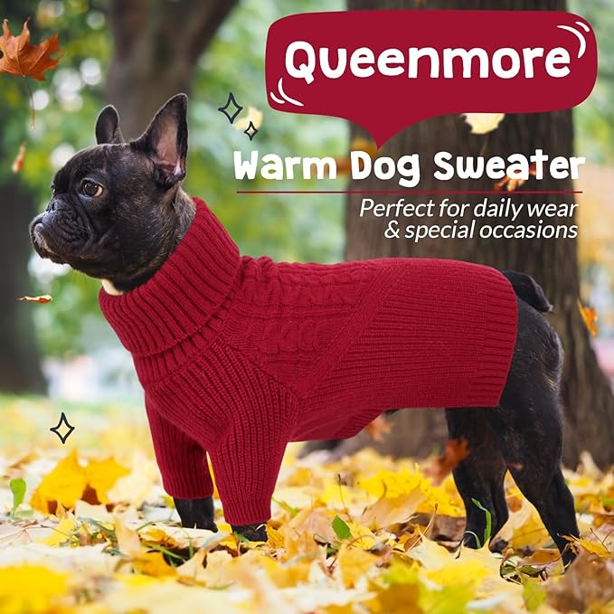 Queenmore Dog Sweater, Puppy Sweater for Small Dogs,Warm Winter Fall Dog Sweaters for Dog Girls Boys, Solid Turtleneck Knit Sweater for Large Medium Dogs,Long Sleeves Christmas Dog Sweater Red,XL