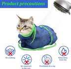 Breathable Mesh Shower Bag - Anti Scratch Adjustable Grooming for Nail Trimming, Bathing - Polyester Soft Cat Washing (Blue-Green)