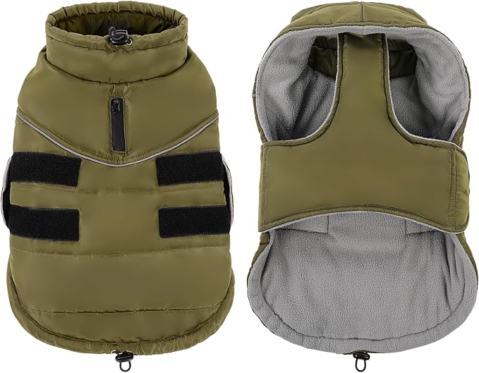 Peferhouse Warm Winter Coats for Large Dogs - Male, Cold Weather Coat with Windproof Reflective Jacket, Thick Dog Vest Jacket in ArmyGreen, 3XL