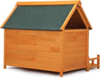 Wooden Dog House, Indoor Outdoor Pet Shelter with Platform, PVC Curtain, Door, Asphalt Roof, Pet House for Small to Medium Sized Dogs, Orange