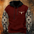 HOTYD Mens Western Aztec Sweatshirts Long Sleeve Fall Fashion Drawstring Pullover Vintage Graphic Cowboy Hoodie for Men