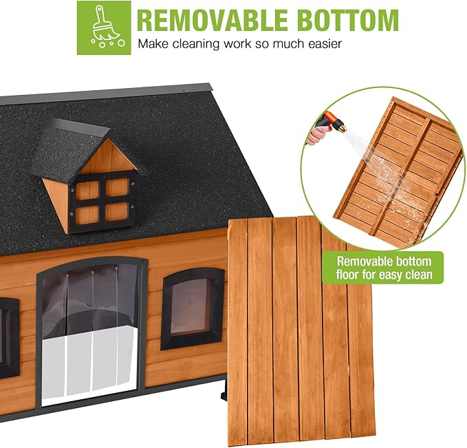GUTINNEEN Dog House Outdoor with Strong Metal Frame Dog Kennel for Small to Medium Dogs Puppy Cage for Winter Weatherproof