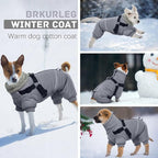 BRKURLEG Grey Dog Winter Coat, Cozy Winter Dog Jackets, Small Dogs Coat with Harness, Onesie Body Warm Puppy Jacket, Pet Reflective Windproof Cold Weather Jackets, Puppy Four-Legged Puffer Coats, L