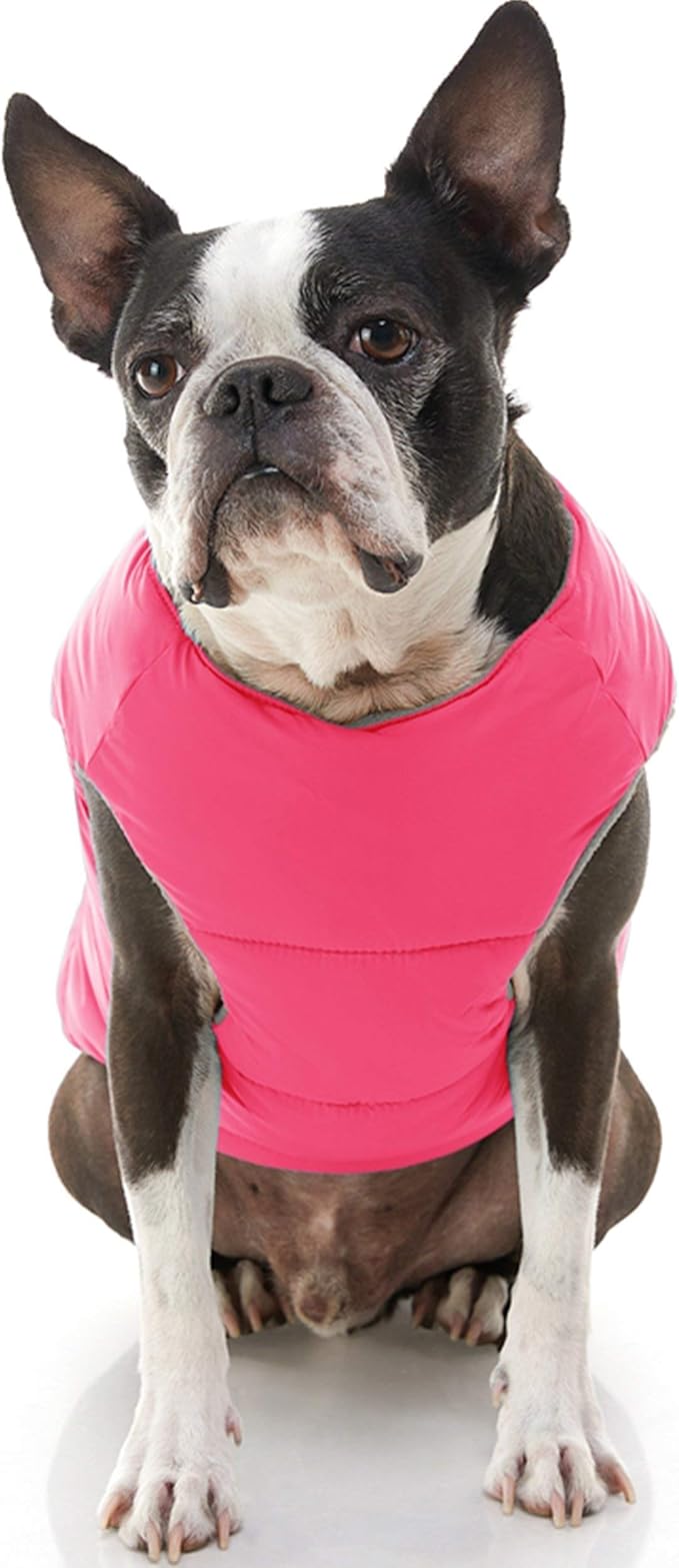 Gooby Padded Vest Dog Jacket - Solid Pink, Small - Warm Zip Up Vest Fleece Jacket with Dual D Ring Leash Water Resistant for Small to Medium Dogs