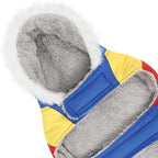 HDE Dog Puffer Jacket Fleece Lined Warm Dog Parka Winter Coat with Harness Hole 90s Colorblock - XL