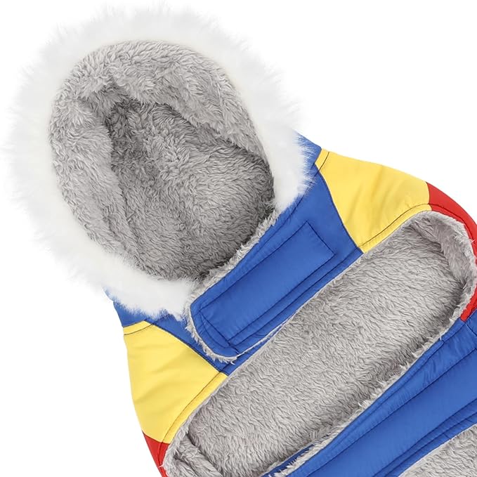 HDE Dog Puffer Jacket Fleece Lined Warm Dog Parka Winter Coat with Harness Hole 90s Colorblock - S