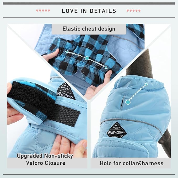 PAWZ Road Dog Winter Coat with 5 Layers Warm Material, Reversible Dog Clothes with 2 Sides, Dog Jacket Outdoor Water Repellent, (Blue Plaid 2XL)