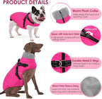 AOFITEE Dog Coat for Large Dogs, Waterproof Dog Jacket with Harness Built in, Warm Fleece Pet Puffer Jacket with Zipper, Cold Weather Coats for Dogs Outdoor, Reflective Pet Snowsuit, Pink XL