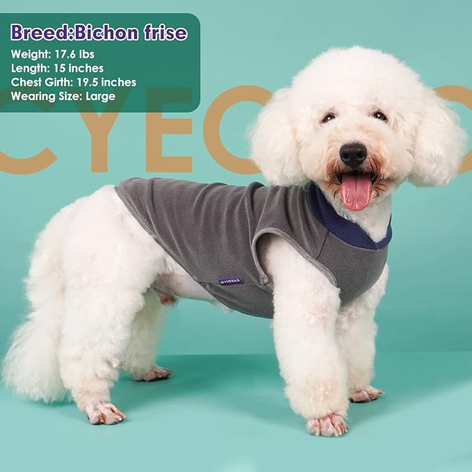 cyeollo 2 Pack Fleece Dog Sweater Stretchy Pullover Soft Dog Jacket with Reflective Stripe Lightweight Sweatshirt Pet Clothes Coats for Small Dogs Grey & Blue