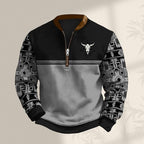 HOTYD Aztec Cowboy Jacket Men Vintage Bullhorn Printed Oversized Western Sweatshirt Long Sleeve Quarter Zip Pullover