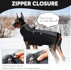 IDOMIK Warm Dog Coat with Harness, Waterproof Reflective Dog Jackets for Small Medium Large Dogs, Fleece High Collar Winter Jacket with Zipper, Pet Winter Snowsuit Clothes for Cold Weather,Black XL