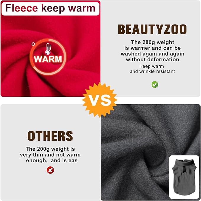 BEAUTYZOO Dog Fleece Vest Sweater Winter Jacket for Small and Medium Large Dogs with D-Ring Leash Cold Weather Coat Hoodie for XS S M Dogs Boy or Girls, Red XL