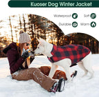 Kuoser Reversible Dog Jacket, Warm Winter Coat for Medium & Large Dogs, Warm Windproof Pet Cold Weather Clothes, Red XL
