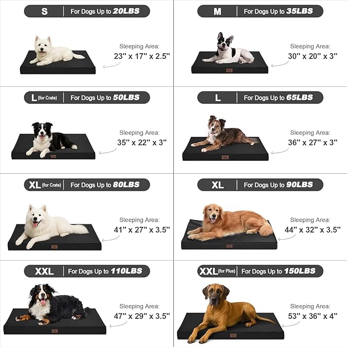 Outdoor Orthopedic Dog Bed for Extra Large Dogs, XL Waterproof Flat Pet Bed 44x32 Inch, Egg Crate Foam with Removable Washable Oxford Cooling Cover, Black
