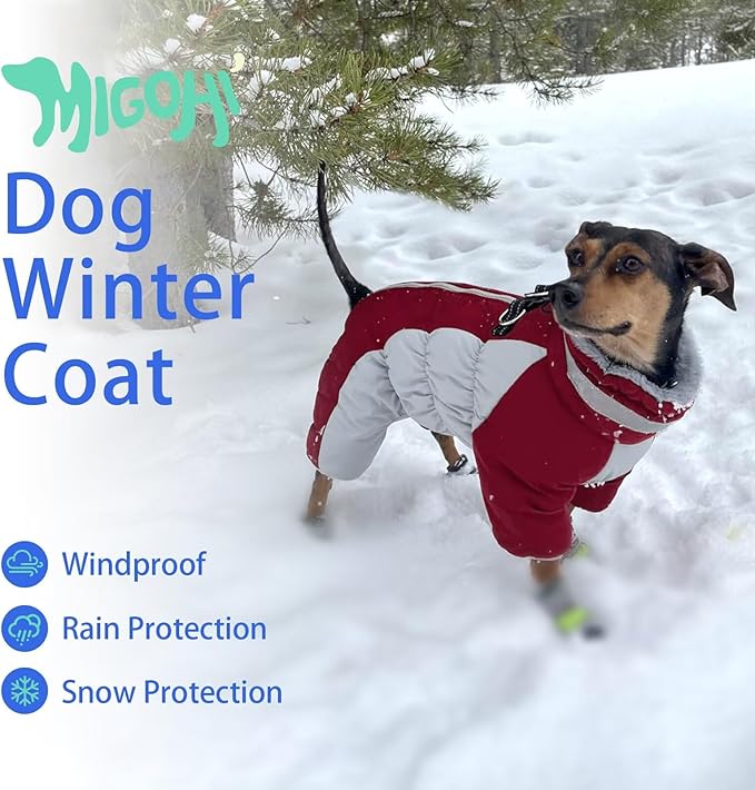 MIGOHI Full Body Dog Coat - Warm Reflective Winter Coat for Medium Dogs with Harness,Turtleneck Dog Fleece Jacket,Four-Leg Windproof Puffer Jackets Snowsuit with Zipper for Small Medium Large Dogs,L