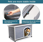Petsfit Large Dog House, Wooden Outdoor Dog Kennel w/Hinged Roof, Weatherproof Dog Houses for Medium Dogs Outside w/Adjustable Foot Pads, 40.8" L X 26" W X 27.6" H, Grey