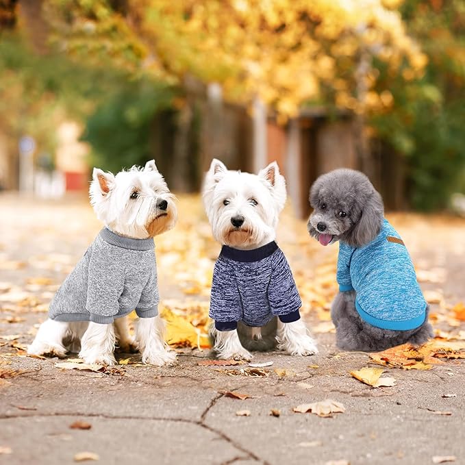 Idepet Pet Dog Classic Knitwear Sweater 3 Pcs, Fleece Coat for Small,Medium Dogs,Warm Pet Dog Cat Clothes,Soft Puppy Customes for Dog Grils Boys,Large