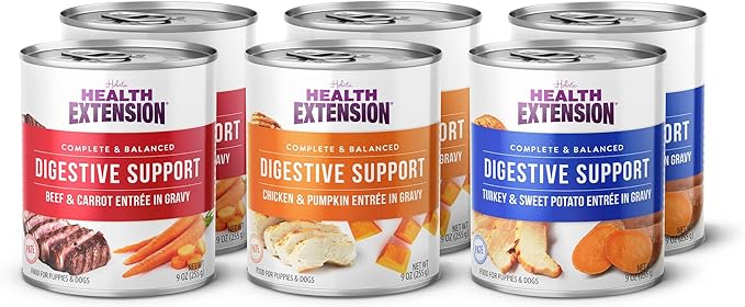 Health Extension Digestive Support Variety Pack Wet Dog Food, (9 oz, Case of 6 Cans) – Complete & Balanced with Superfoods & Gravy for Optimal Digestion