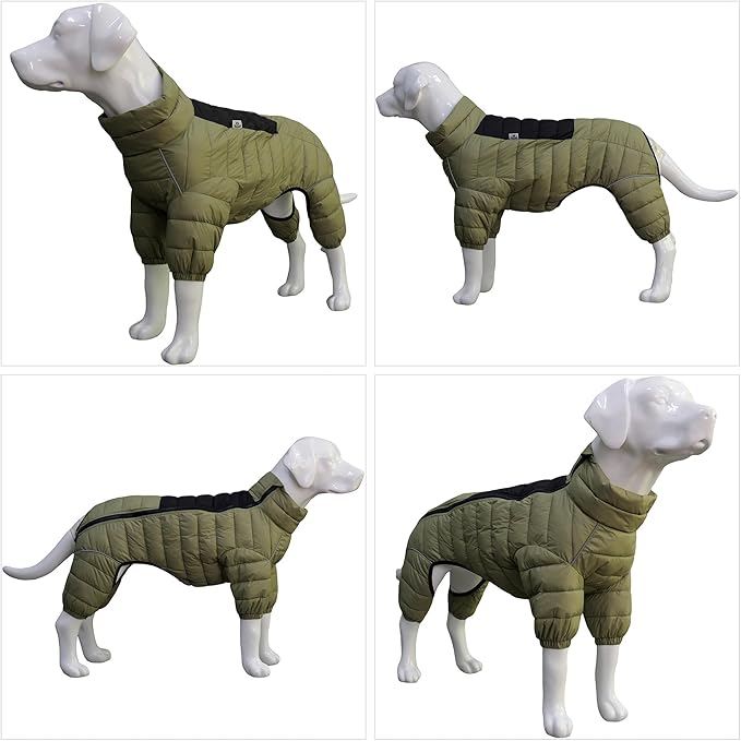 LoveLongLong Dog Coat - Warm & Waterproof Reflective Dog Jacket, Zippered & Adjustable, Olive Green, S, M, L