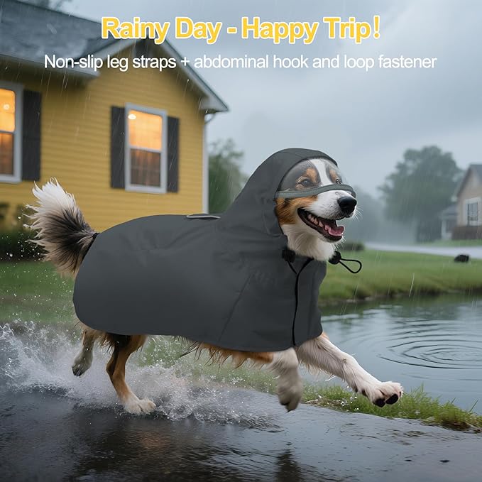 DENTRUN Heavy Duty Dog Raincoat with Hood for German Shepherd, Alaskan Malamute – All-Weather Protection for Hiking, Hunting, Stormy Days – Reinforced Seams, XXXL