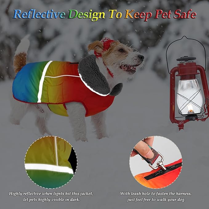 Dogcheer Warm Dog Coat, Waterproof Dog Winter Jacket Christmas Puppy Cold Weather Coats with Buckle, Reflective Adjustable Pet Snow Jacket for Small Medium Large Dogs - Gradient Red-Yellow, L