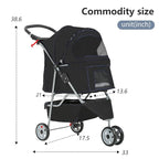 FDW Pet Stroller 3-Wheel Durable Foldable Cat Dog Stroller with Washable Liner Storage Basket Cup Holder,Black