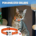 Personalized Reflective Nylon Cat Collar with Name Tag - Custom Engraved Buckle Kitten Collars for Girl Boy Cats - Adjustable from 7.5'' to 12.0'' - Includes Bell and ID Tag