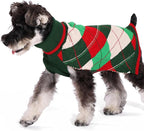 KOOLTAIL Dog Christmas Sweater Pet Knitted Clothes - Classic Plaid Pull Over Turtleneck Dog Sweaters with Leash Hole Warm Dogs Winter Clothing for Small Medium Dogs Cats Puppy Boy Girl Red & Green S
